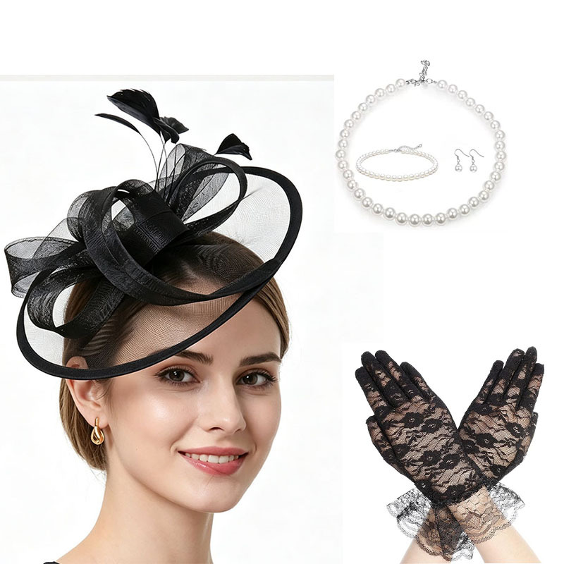 New set of vintage feather mesh headpieces, best-selling on Amazon, bridal headwear for horse racing festivals, banquet parties, and formal hats