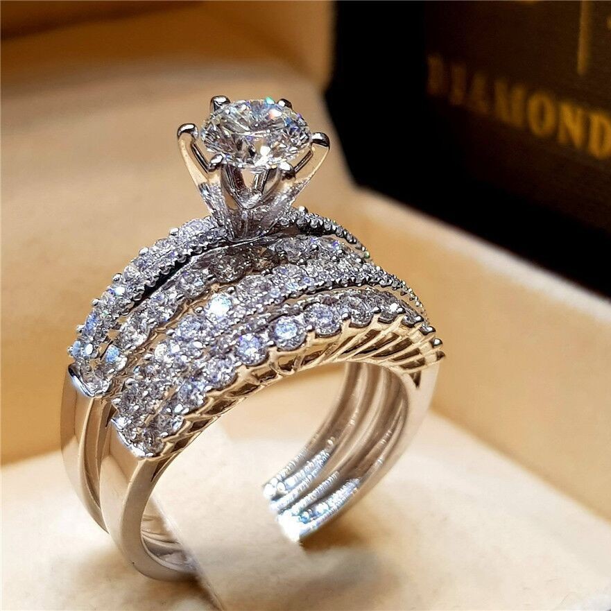 2020wish best selling Flash diamond round engagement ring ladies Europe and the United States cross-border supply ring hand jewelry wholesale