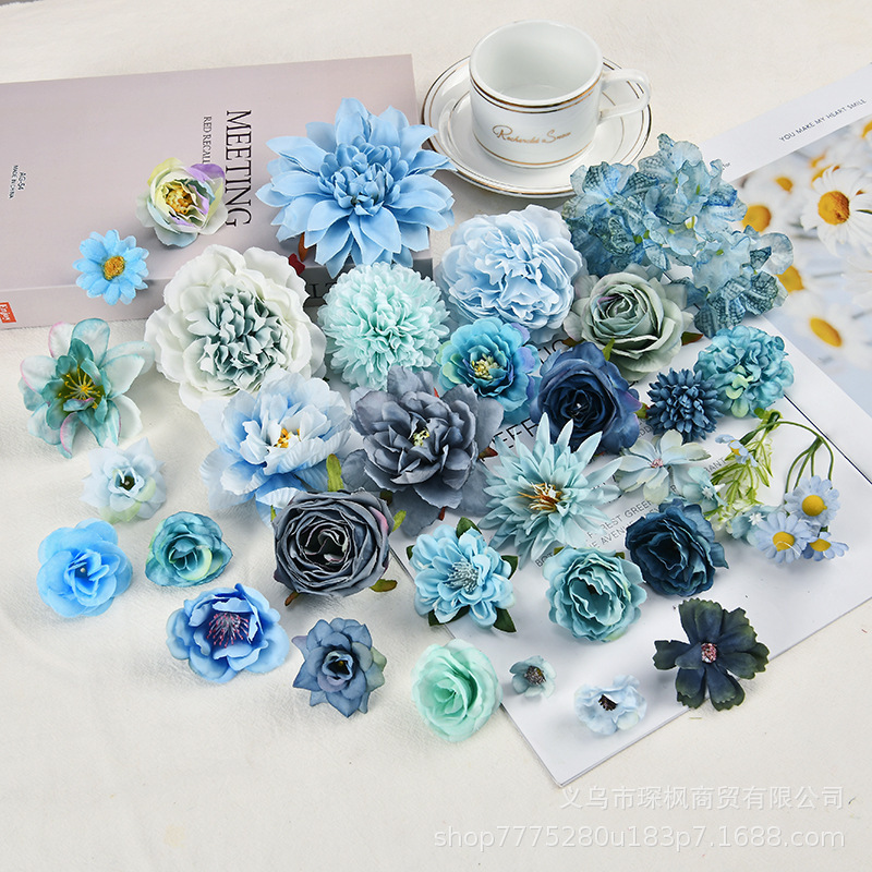 Blue Simulation Flower Set Rose Fake Flower Silk Flower Antique Headwear DIY Hairpin Flower Pain Bag Decoration Blue Simulation Flower Set Rose Fake Flower Silk Flower Antique Headwear DIY Hairpin Flower Pain Bag Decoration