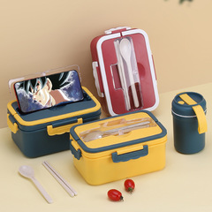 Lunch box with microwave heating and preservation function, divided type bento box for students, with cover and stainless steel cutlery