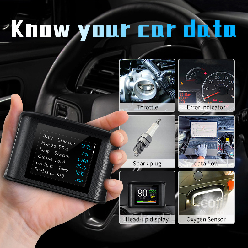 HUD Head-Up Display P10 Car LCD Speedometer Turbo Pressure OBD2 Multifunctional HUD Instrument