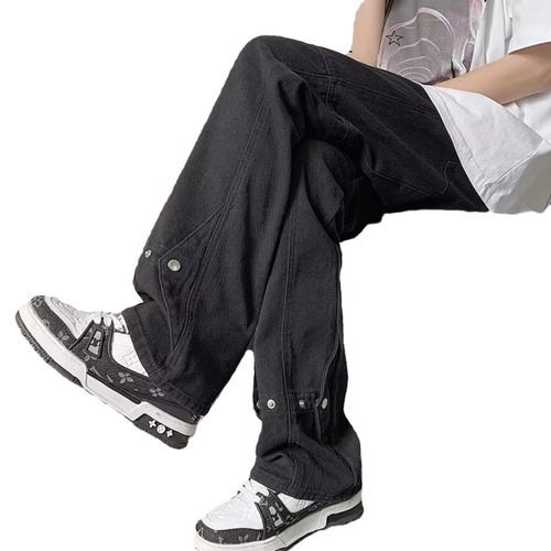 American High Street Micro-Angle Denim Pants for Men Loose Straight Leg Ground-Long Pants Streetwear Cool Brand Hipster Style Long Pants Spring and Summer