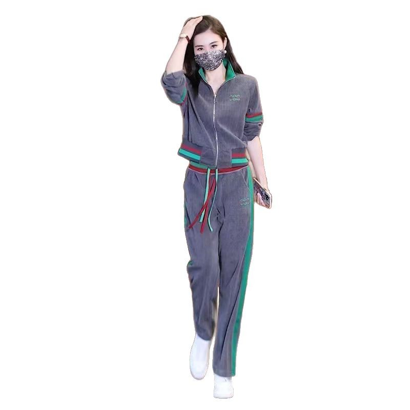 Completo sportivo casual da donna con stampa geometrica 3D, felpa con cappuccio a maniche lunghe e pantaloni da jogging, completo da corsa e lounge._voghion.com