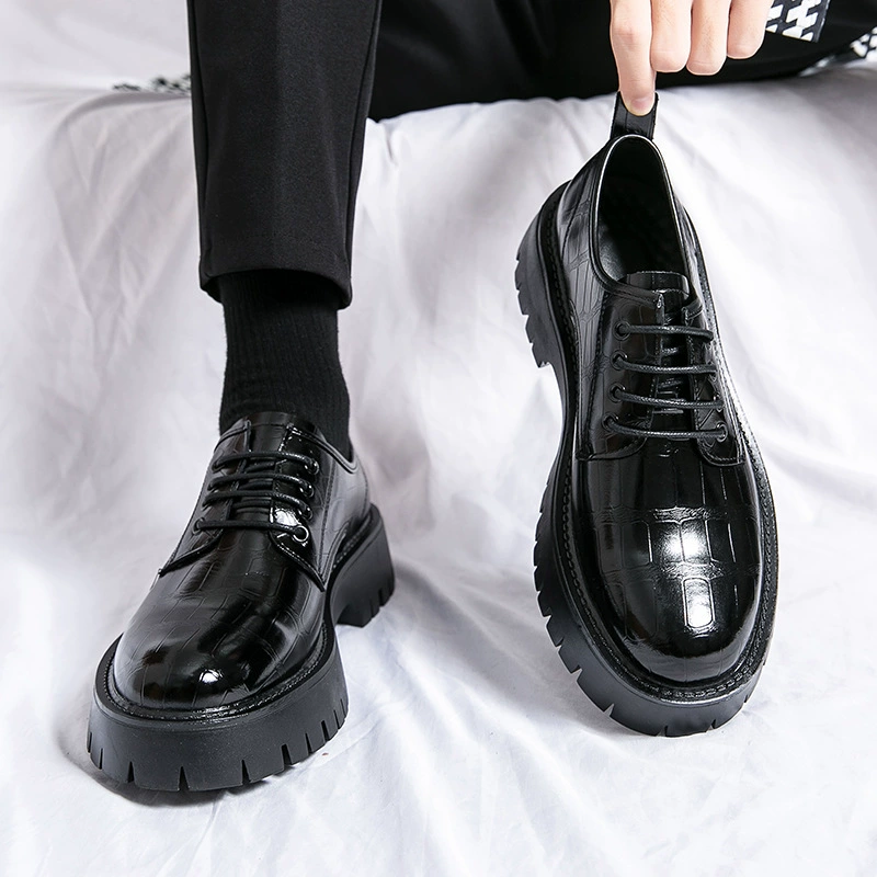 Кожаные туфли мужские осенние в британском стиле деловая официальная одежда с большим носком Модные низкие ботинки Martin повседневная кожаная обувь на платформе Мужская обувь с большим носком