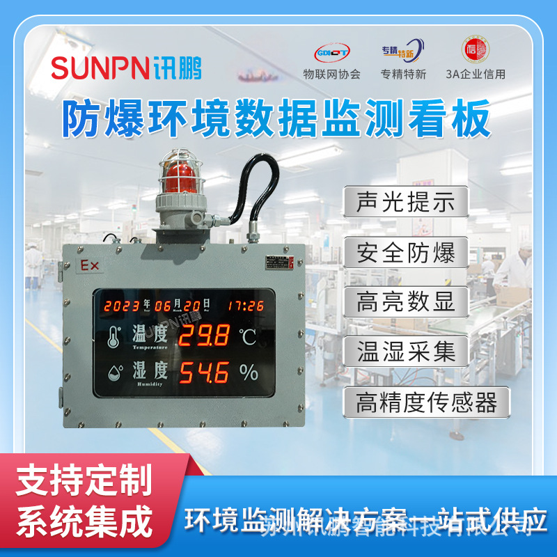 讯鹏仓库防爆温湿度显示屏化工厂无尘车间声光报警采集电子看板