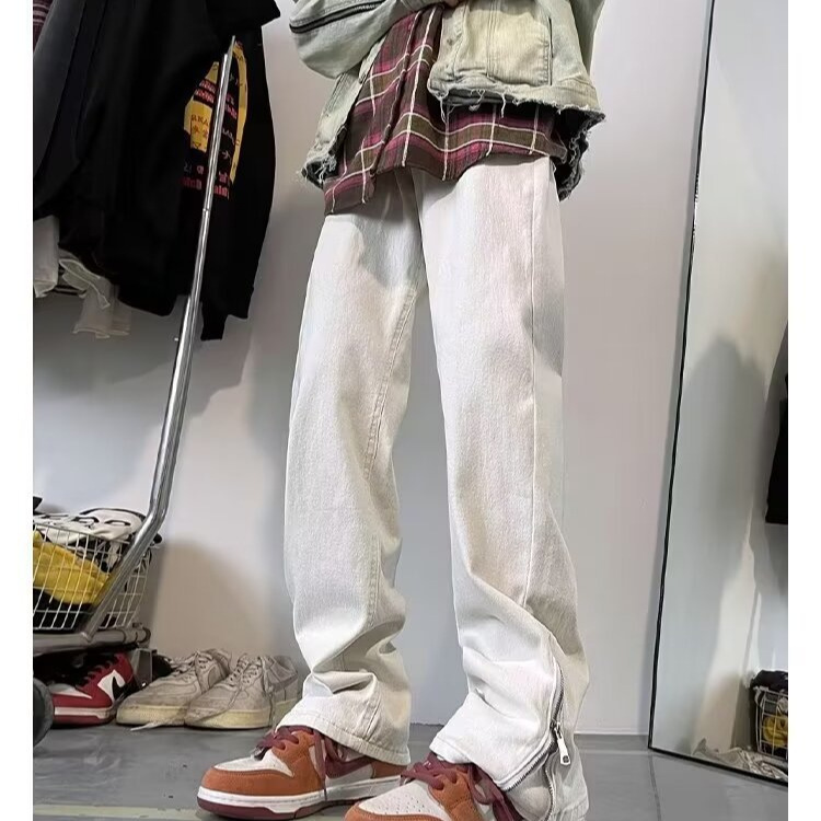 Estilo de moda, color barro amarillo, ropa pesada, lavado, degradado, jeans, pantalones largos de trapeador de marca de moda americana juvenil