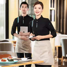 餐厅服务员工作服上装女饭店酒店食堂快餐店logo春季长袖上衣工装