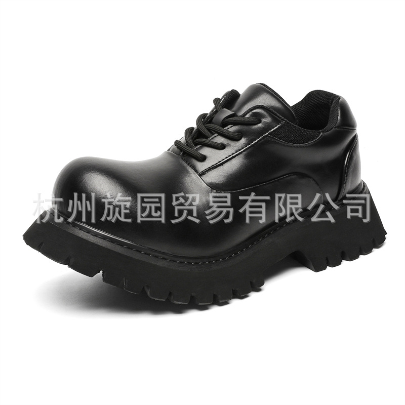 3591 발목 더비 신발 두꺼운 밑창 남녀 틈새 커플 캐주얼 가죽 신발 가죽 기능성 하이 스트리트 블랙 신발