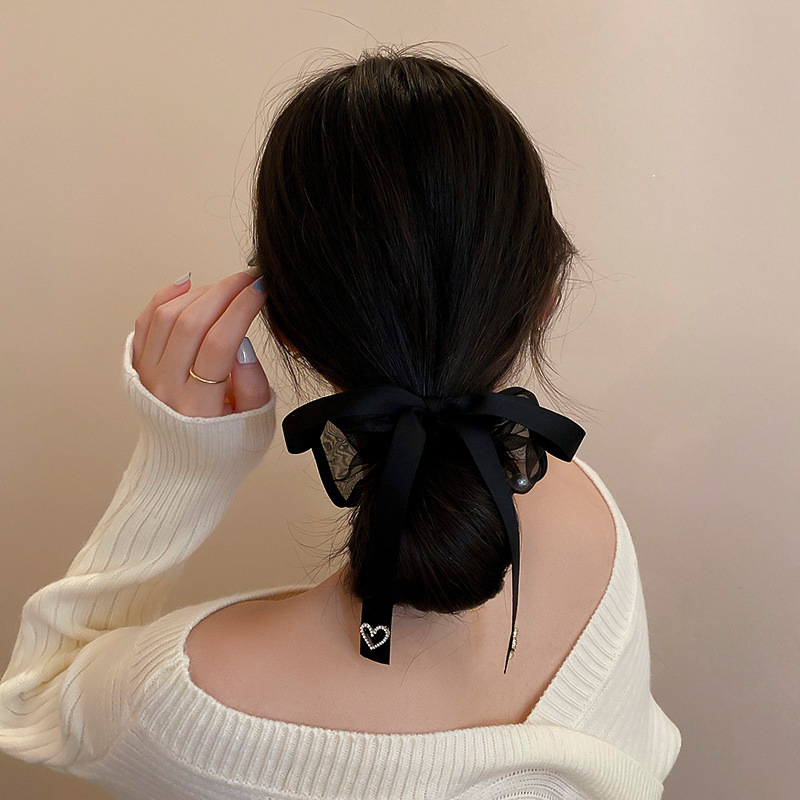 Organza bow hairpin Korean style black back head spring clip hair accessoriespicture2