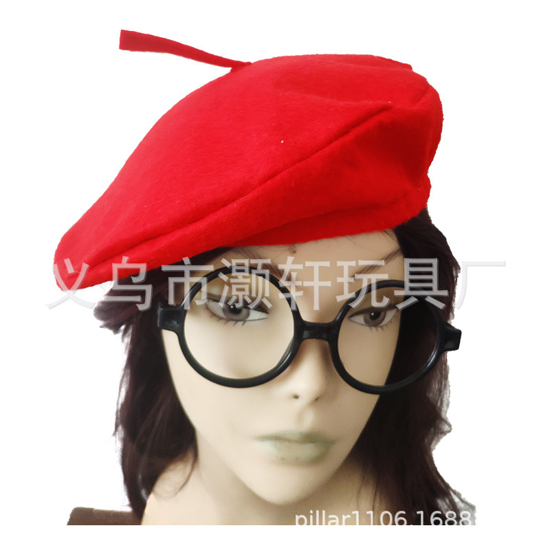 Tiktok mismo Amazon Venta caliente no tejido fieltro negro boina cosecha Festival sombrero Cosplay sombrero