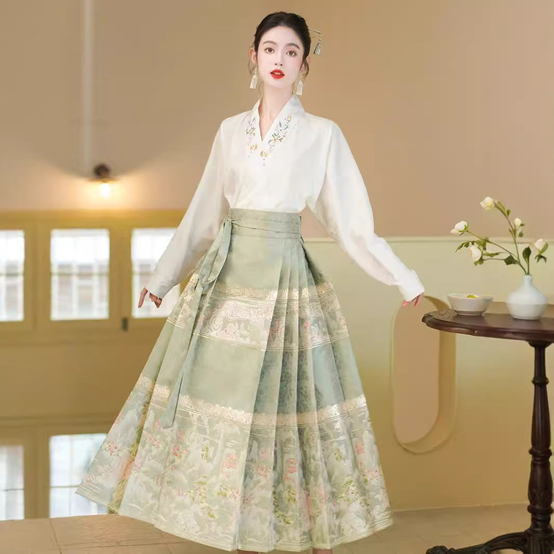New Chinoiserie Horse Face Skirt Suit for Women Autum 2024 New Mint Mambo Style Improved Han Dynasty Skirt Two-Piece Set