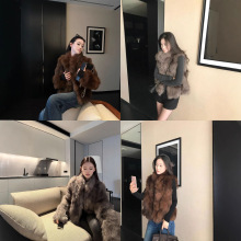 仿狐狸皮毛一体皮草毛皮外套2025冬季新款棕色加厚毛毛短款大衣