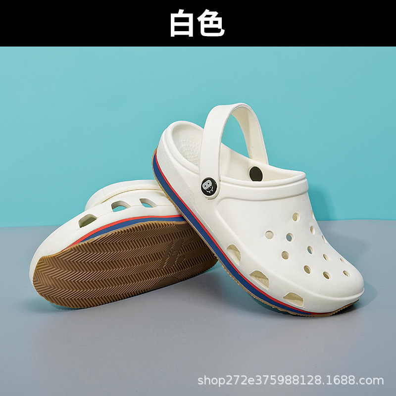 防滑牛筋软厚底洞洞鞋女夏季情侣外穿防臭透气包头海边沙滩凉拖鞋|undefined