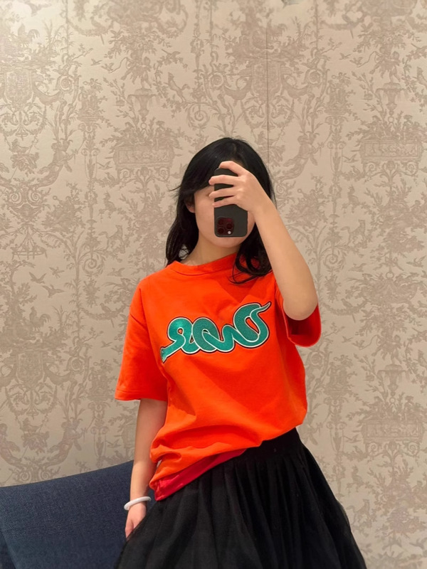 Three Complete Standards 2025 Early Spring New Letter Snake Pattern T-Shirt Embroidered Fashionable Men's and Women's Tops