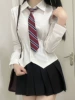 Spicy girl long -sleeved shirt [white] tip of the hem