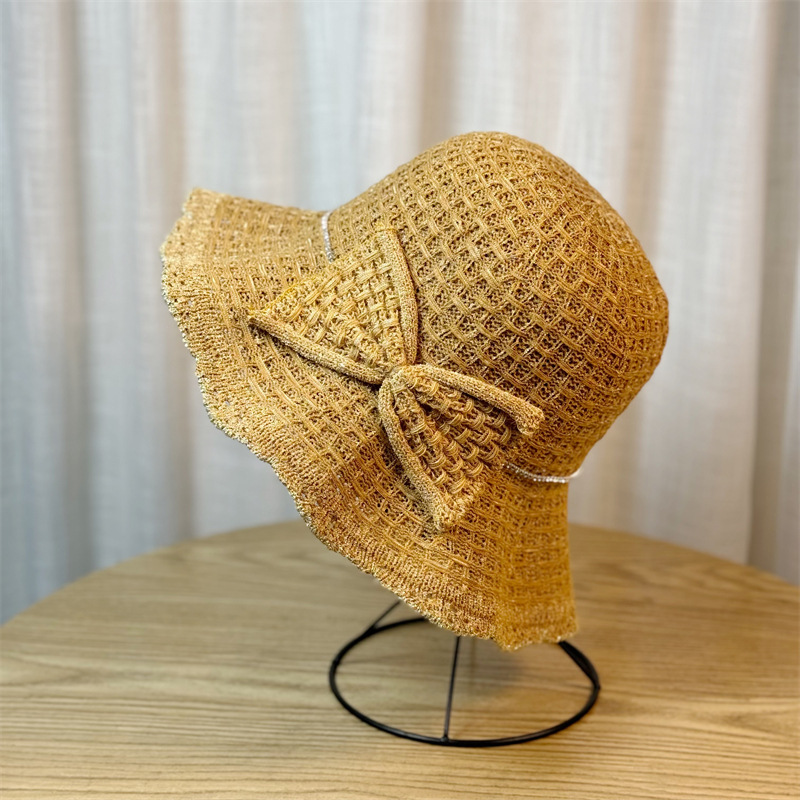 Women's Straw Hat With Ruffle Edge And Bow For Summer Sunshade_voghion.com