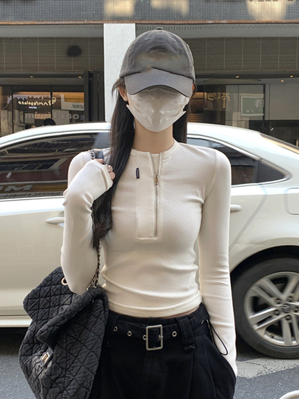 美式打底长袖上衣女早秋爵士短款辣妹酷飒拽姐掐腰T恤搭配工装裤|undefined