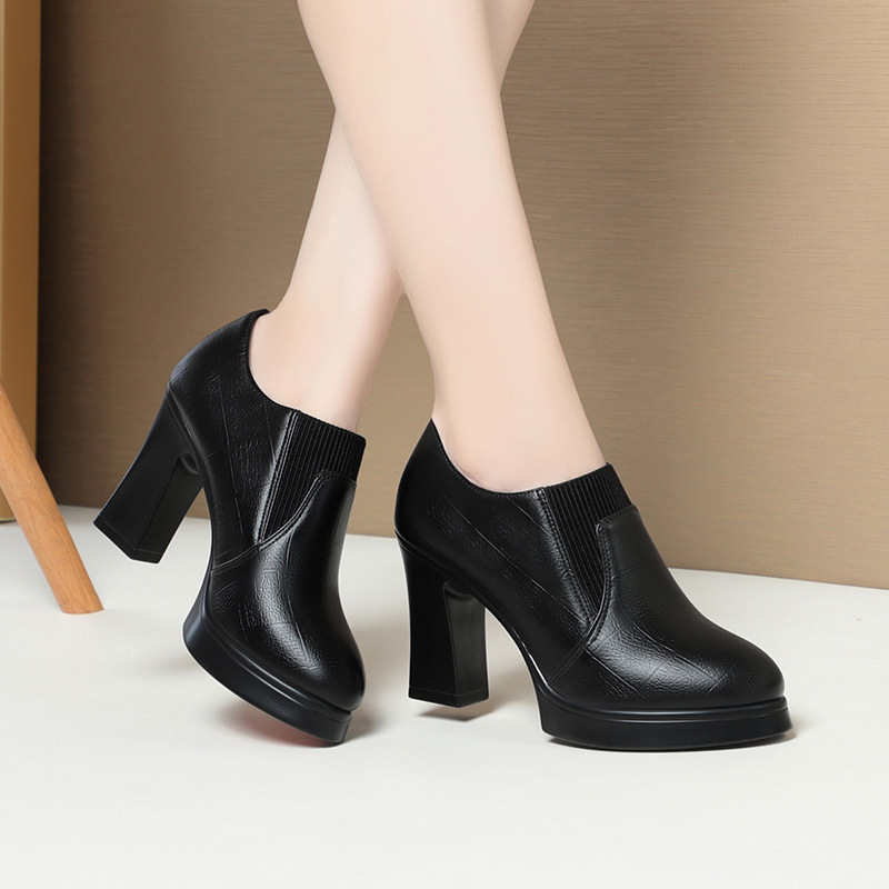 A generation of high-heeled shoes spring and autumn shoes women's thick heel soft bottom soft leather comfortable thick bottom deep mouth shoes women's shoes