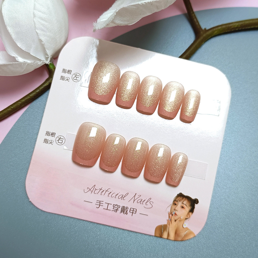 Piezas de Arte de Uñas Francesas con Diseño de Cielo Estrellado Dulce, Elegantes Pegatinas de Uñas con Efecto Ojo de Gato Blanqueadoras, 10 Piezas, Uñas Postizas Hechas a Mano