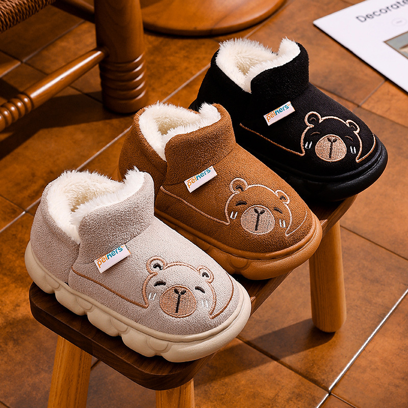 Winter Kidsren's Cotton Slippers Fleece-Lined Thickeneded Warm Snow Boots Baby Shoes Cartoon Soft Sole Non-Slip Wear-Resistant Boys and Girls
