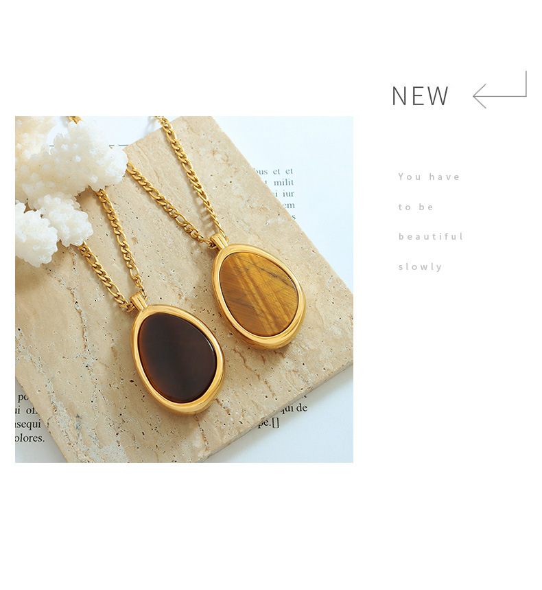 Fashion Oval Titanium Steel Plating Inlay Natural Stone Pendant Necklace 1 Piece