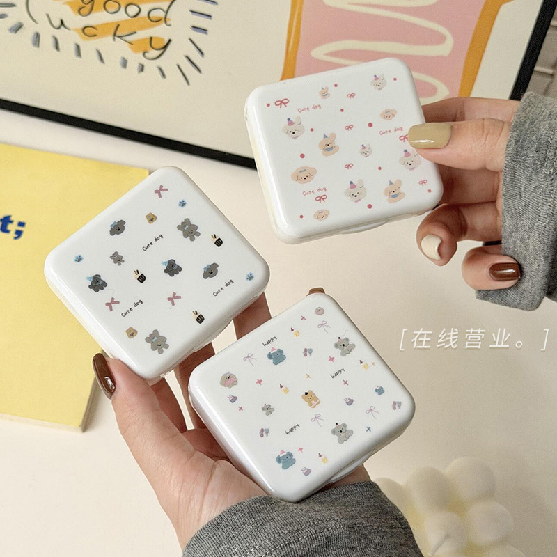 可爱卡通美瞳盒便携收纳伴侣带镜子摘取工具隐形眼镜护理收纳盒