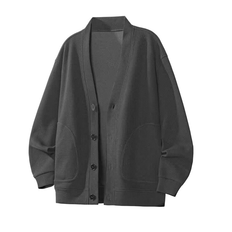 Cardigan de cuello en V chaqueta waffle suéter hombre delgado más veludo engrosado otoño invierno perezoso fábrica transfronteriza superior al por mayor