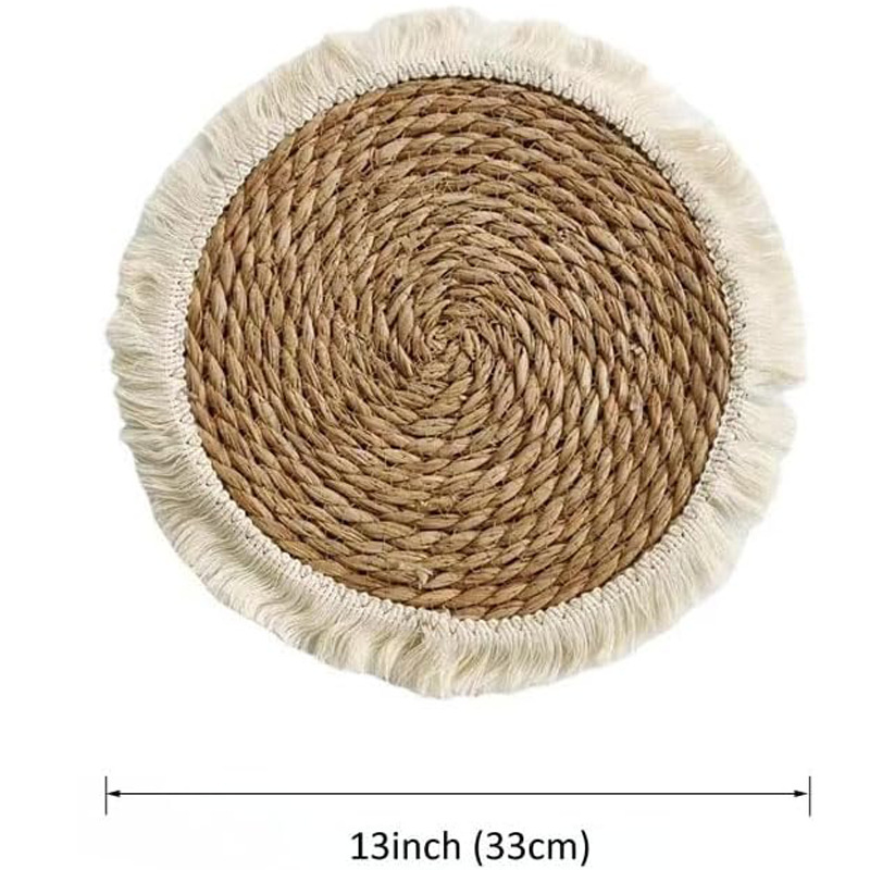 Posavasos de encaje de borla de espadaña transfronteriza, manteles individuales de paja, almohadillas de aislamiento térmico, almohadillas de aislamiento térmico de cazuela japonesa tejidas a mano