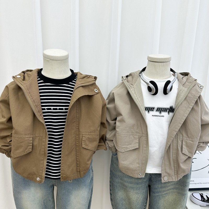 아동복 소년 후드코트 봄 · 가을 얇은 코트 한국식 아동면 캐주얼 탑 뉴 카디건