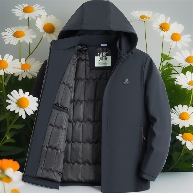 High-density [black cotton] detachable hooded navy blue cotton coat