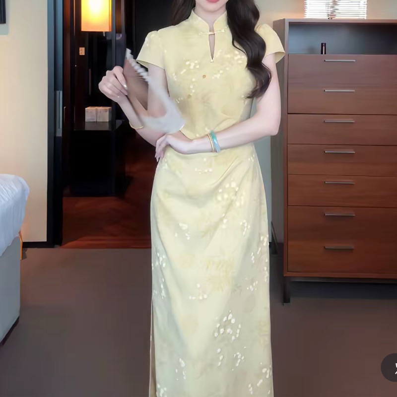 Like New, Modern Chinese-style Jacquard Improved For Women, Stunning Summer Cheongsam With A Collared Waist-cinching_ecoleips.com
