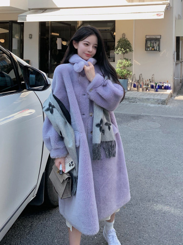 Fur integrated lamb wool coat for women, mid-length 2021 autumn and winter new style sheep sheared coat, young style fur