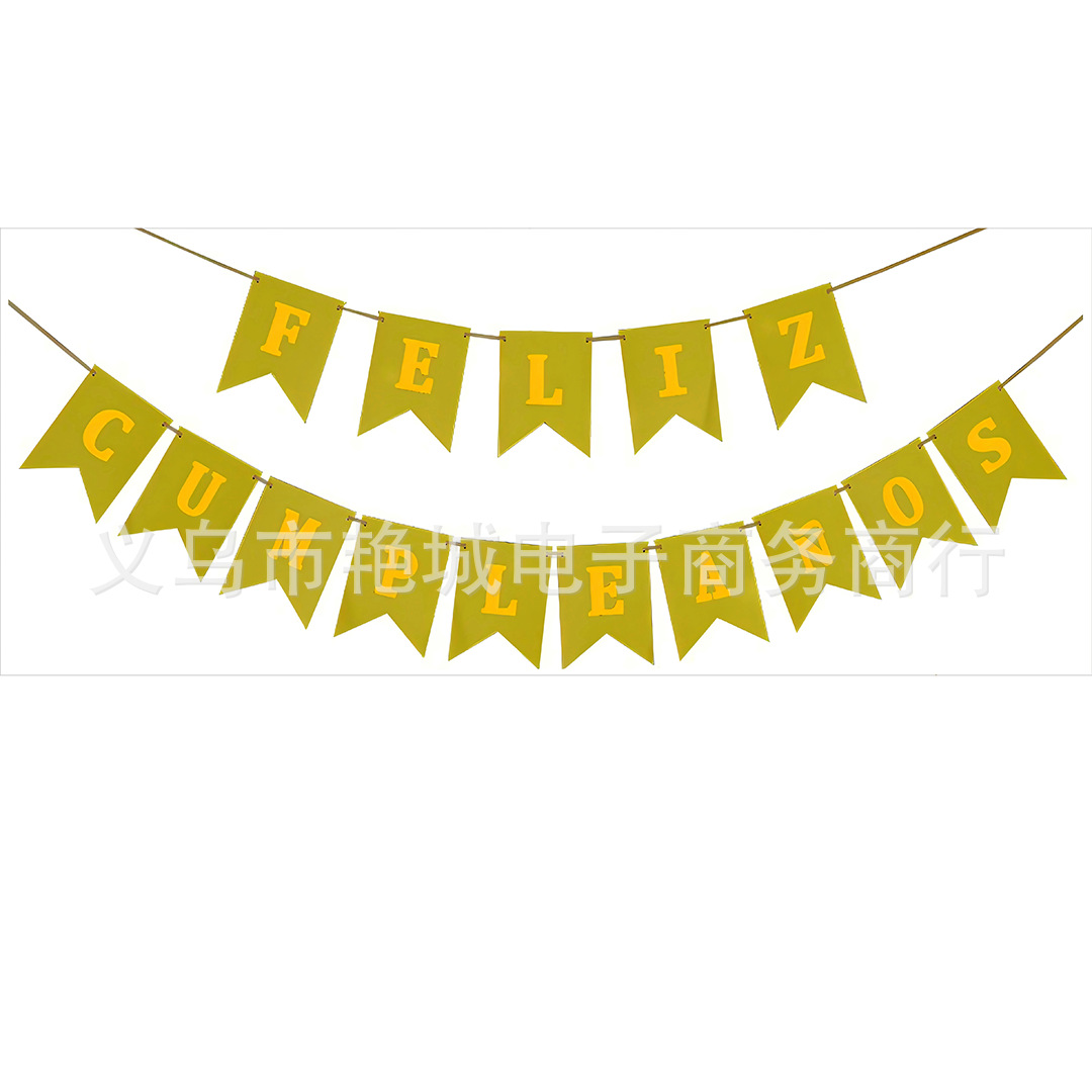 Fábrica al por mayor día tira banderas tarjetas blancas estampadas cola de pescado español Feliz cumpleaños tira banderas de fiesta de cumpleaños decoración banner