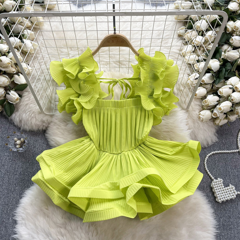 Western Style Chic Top Women's 2024 Summer New Niche Design Sense Ruffled Waisted Lace-Up Shirt Trendy