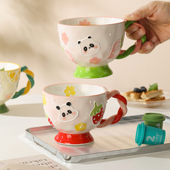 手繪浮雕卡通陶瓷杯高顏值馬克杯早餐可愛杯子家用燕麥水杯咖啡杯