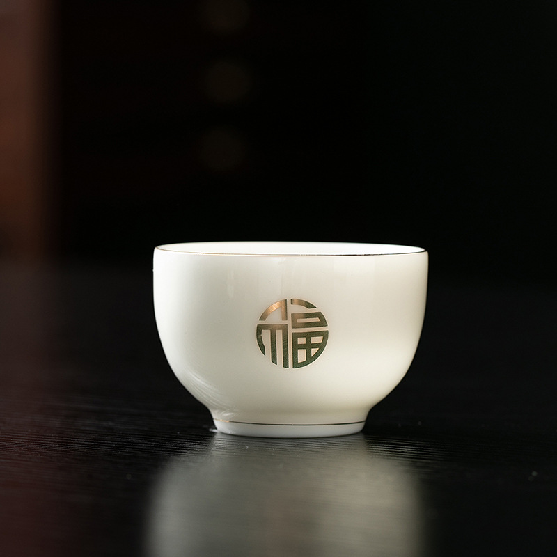 羊脂玉茶杯家用待客喝茶杯白瓷小茶杯单只功夫茶杯陶瓷品茗杯批发
