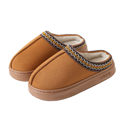 Cross-border best-selling cotton slippers, winter couple thick-soled home pure color warm lined anti-slip cotton slippers