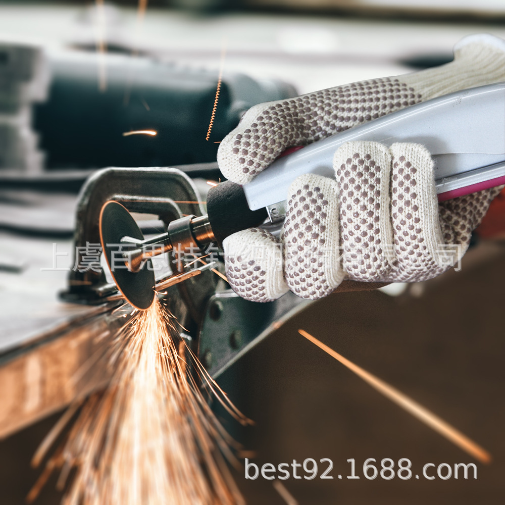 工厂直供7针涤棉劳保工作手套双层耐高温双面点PVC防滑耐磨印logo