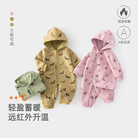 婴儿连体衣秋冬季A类奥粒绒男女宝宝连帽哈衣新生儿罩衣外出爬服