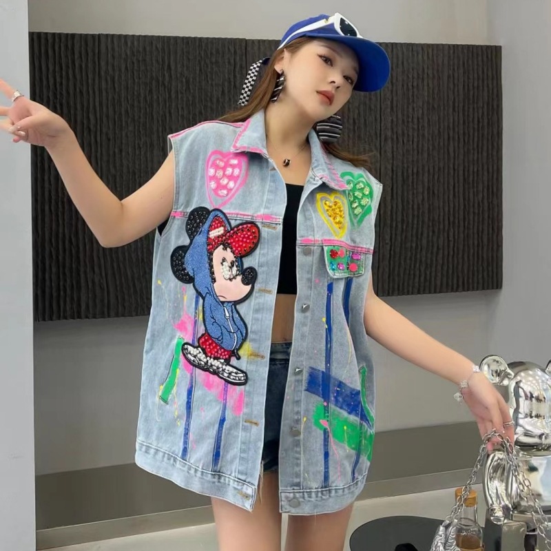 Marca de moda tailandesa 2024 primavera nueva industria pesada diamante clip de diseño esquinilla sensación de chaqueta de vaqueros sin mangas chaleco de mujer
