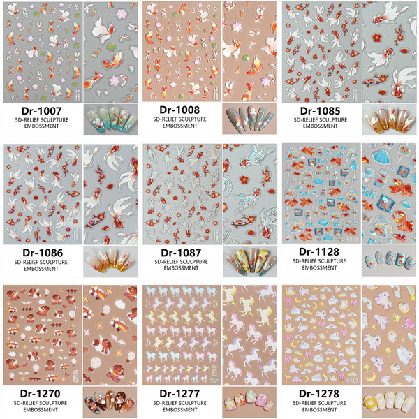 Three dimensional fresh nail stickers for nails