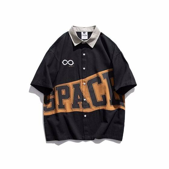 Summer fashion brand hip hop print Hong Kong style loose short sleeve Japanese retro motorcycle clothing half sleeve neutral style shirt jacket