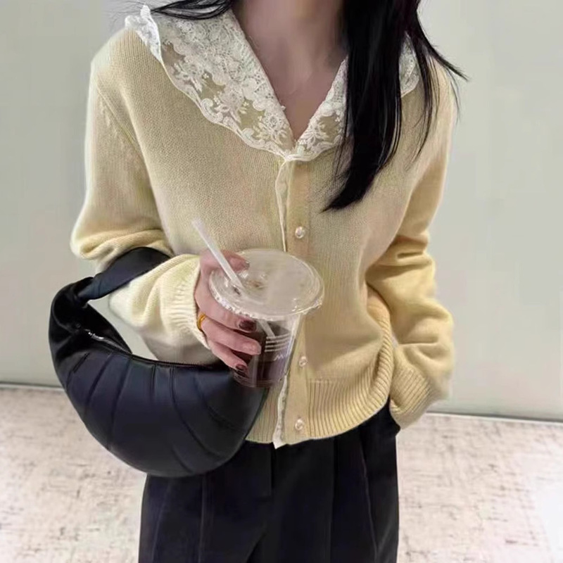 Christmas Wear Red Hooded Lace Stitching Knitted Cardigan Women's Autumn and Winter Chanel Style Short Top Jacket