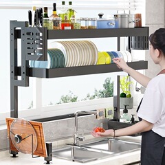 キッチンシンクラックカウンタートップ食器排水ラック多機能食器箸ナイフ一体型二層収納ラック