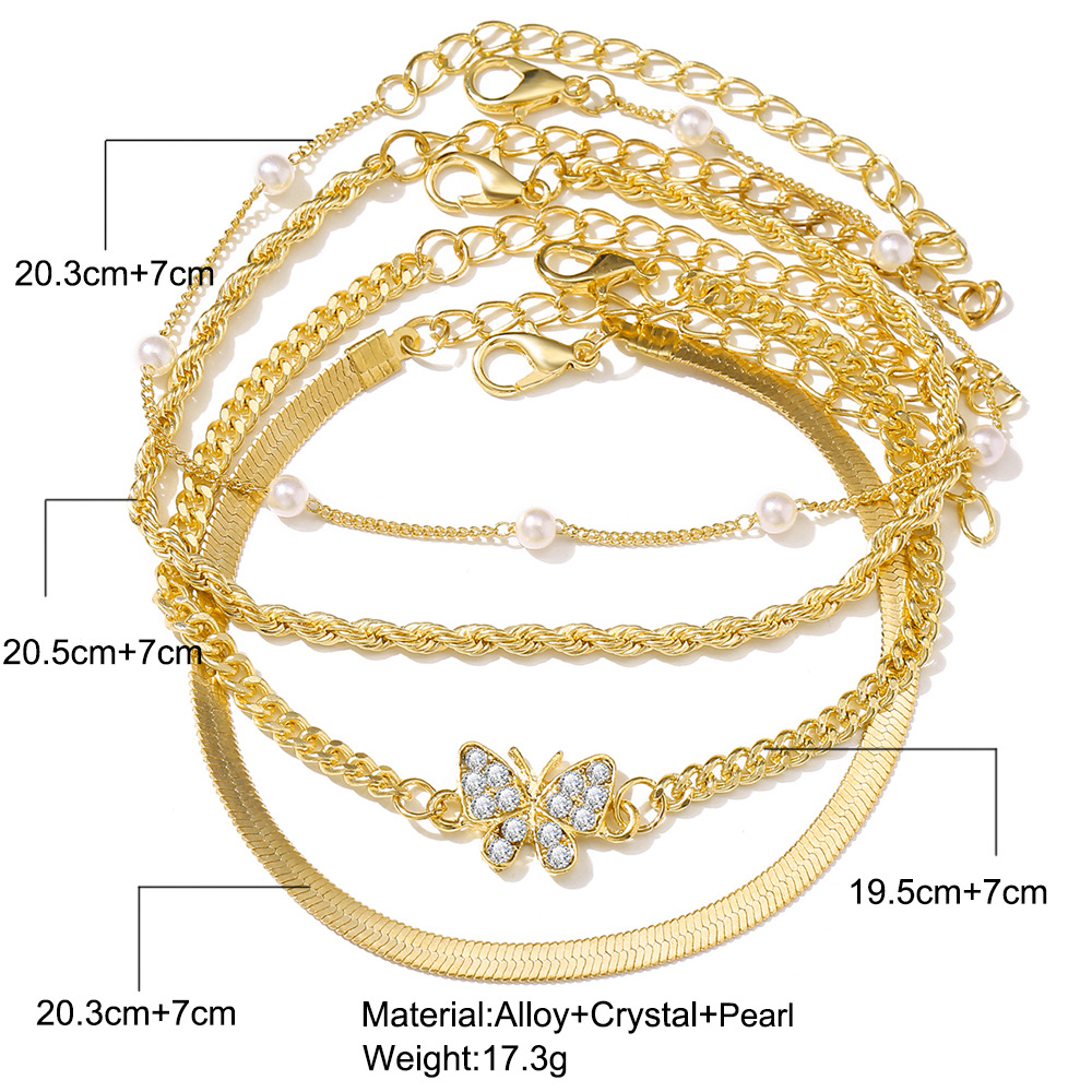 Creative Simple Fashion Butterfly Twist Pearl Anklet Set display picture 1