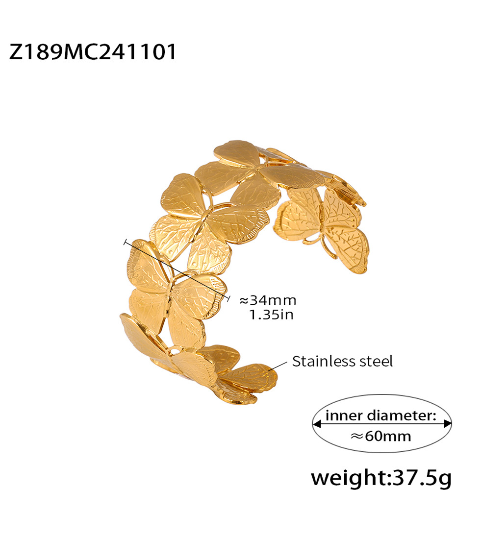 Square Sugar Stainless Steel Heavy Industry Exaggerated Butterfly Wide Edition Open Bracelet With High Grade Sensation Thread Handheld Ring_voghion.com