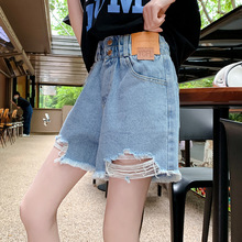 女童牛仔短裤夏季新款韩版儿童洋气破洞贴标牛仔热裤中大童短裤潮