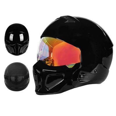 Motosiklet kaskı (dəbilqə) – Helmet Combination Half Helmet - 856-bright-black-second-generation-colorful-mirror-m55-56