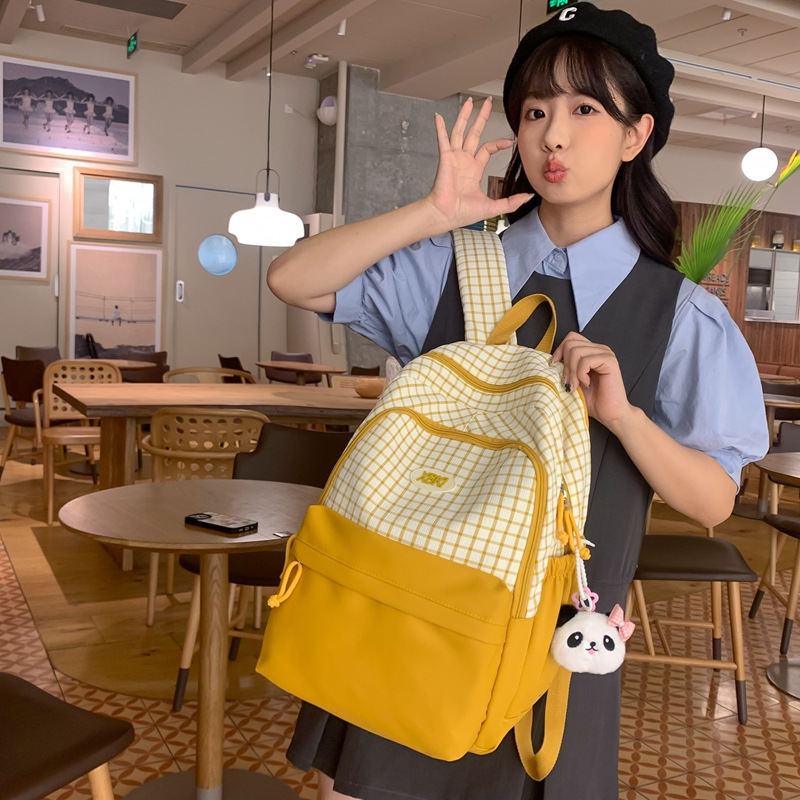 El nuevo bolso de hombro de color de choque de celosías pequeñas de varios bolsillos requiere mochilas escolares dulces y de gran capacidad, mochilas de computadora estudiantiles