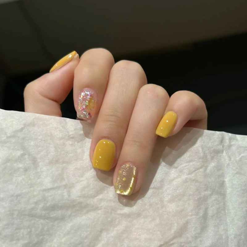[Mango Crushed Ice] Summer Handmade Manicure, High-End Short Style, Whitening Cat Eye Manicure